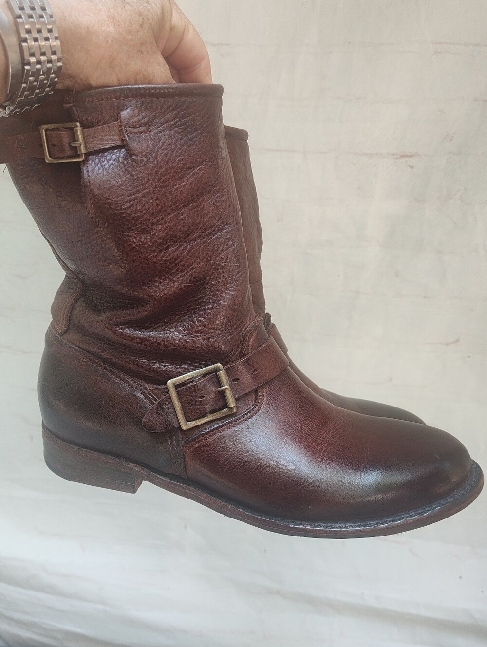 Vintage Shoe Co Veronica Brown Leather Moto Boots Vs2200, Women's Sz 9M